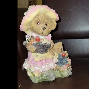 Boyds Bears Figure Pink Dress Garden Basket Fruit Flowers & Little Bear